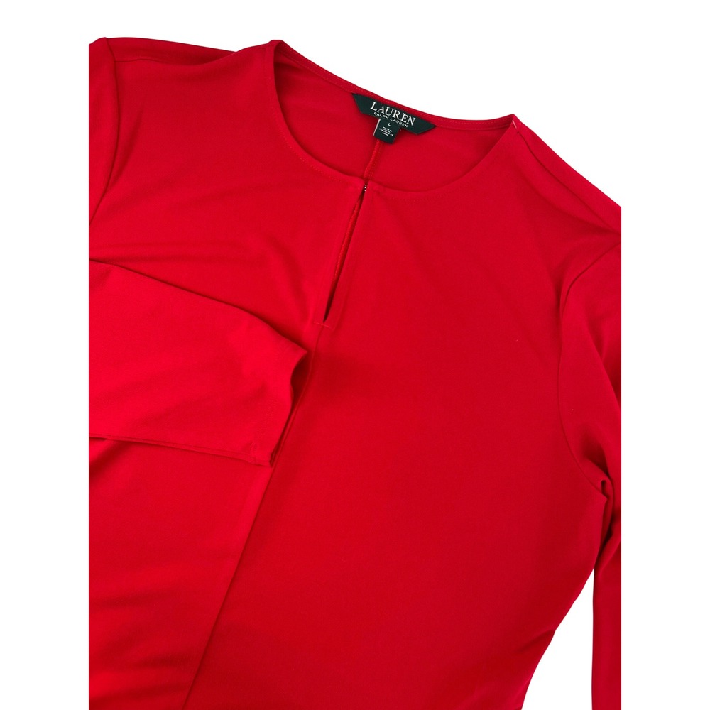 Lauren Ralph Lauren Red Keyhole Drop Waist Tunic Top Womens Large Long Sleeve